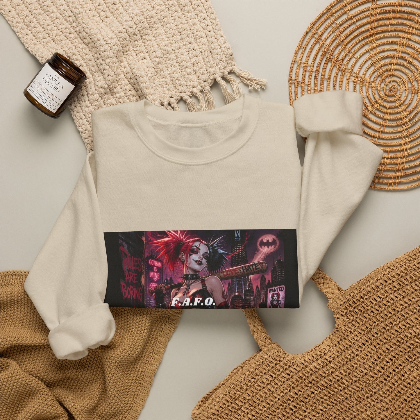 Crewneck Sweatshirt — Neon Harley Quinn Poster Design (G.F.O.)