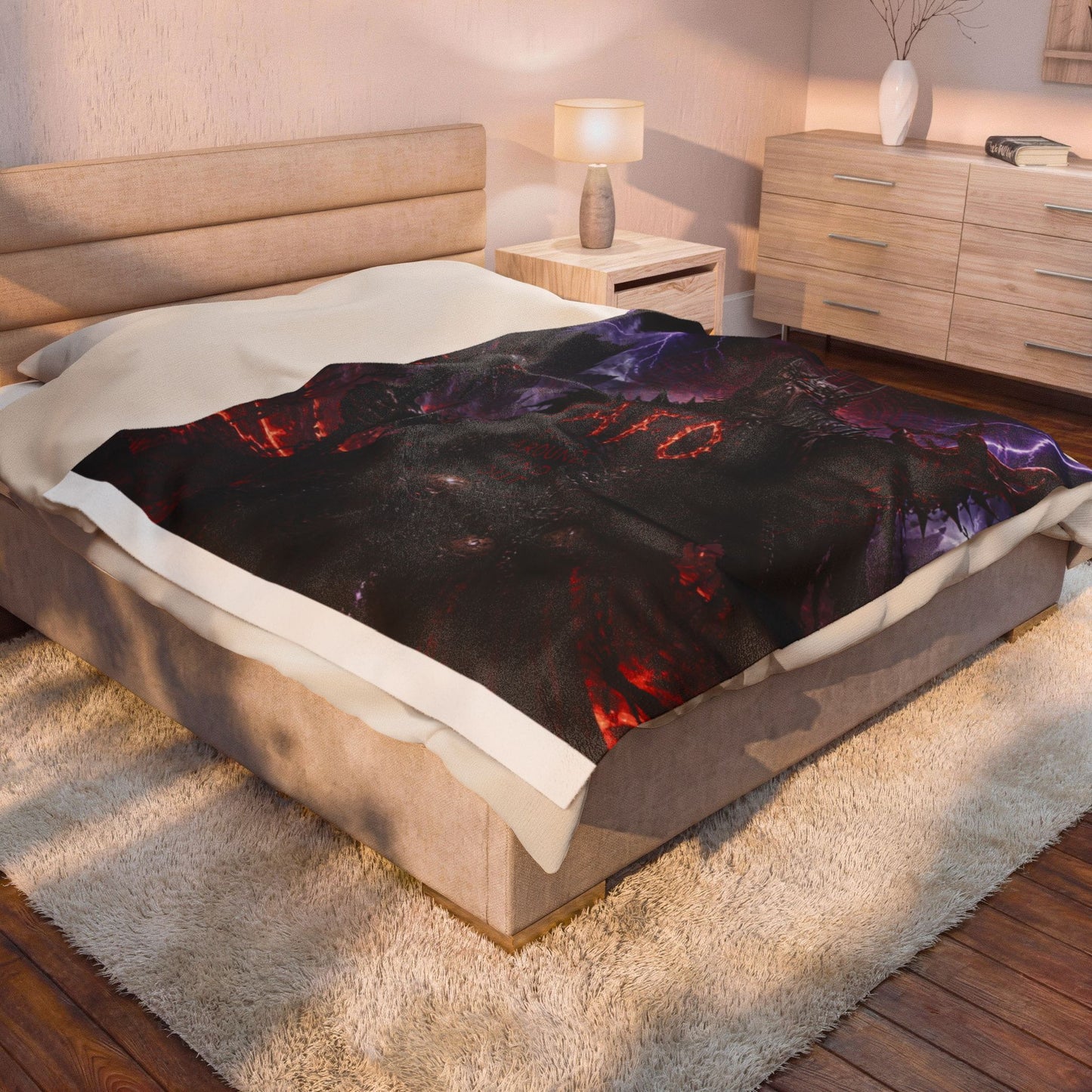 Demonic King Velveteen Plush Blanket — Dark Fantasy Goth Throw