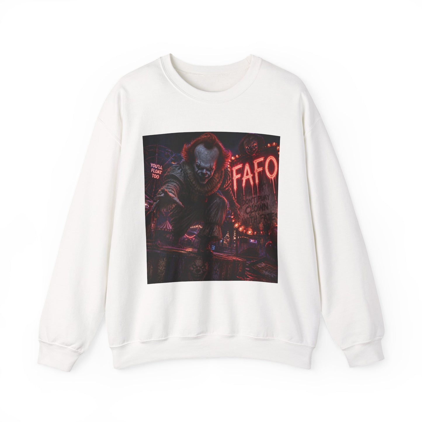 Horror Clown Crewneck Sweatshirt – Neon Carnival Pennywise Design