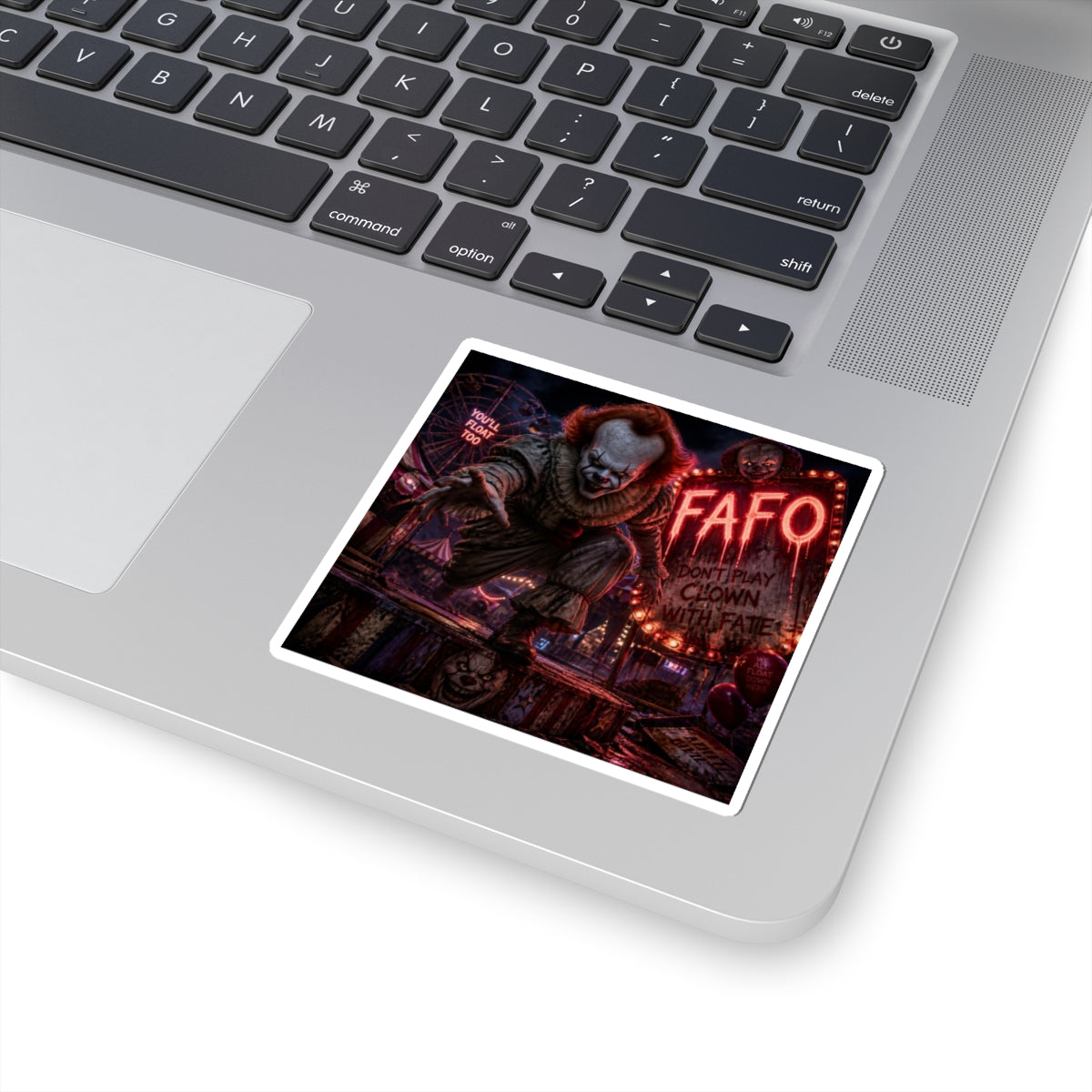 Horror Clown Kiss-Cut Sticker — "FAFO" Creepy Carnival Design