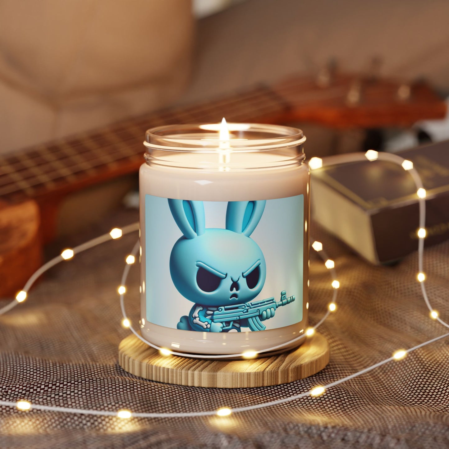 Soy Candle — Angry Blue Bunny Design (9 oz, Scented)
