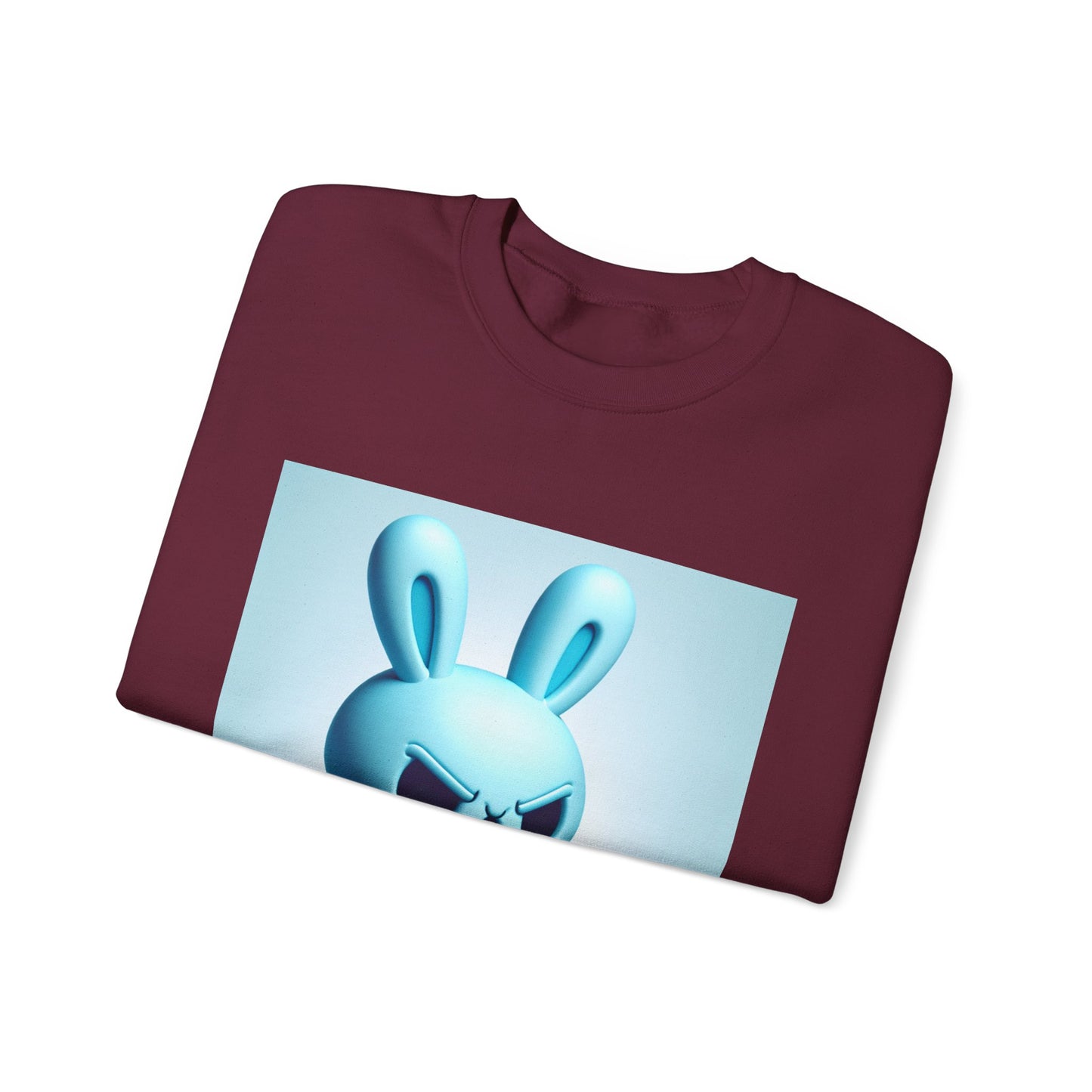 Bunny Soldier Crewneck Sweatshirt — Blue Cartoon Bunny with Rifle (The FAFO Society)