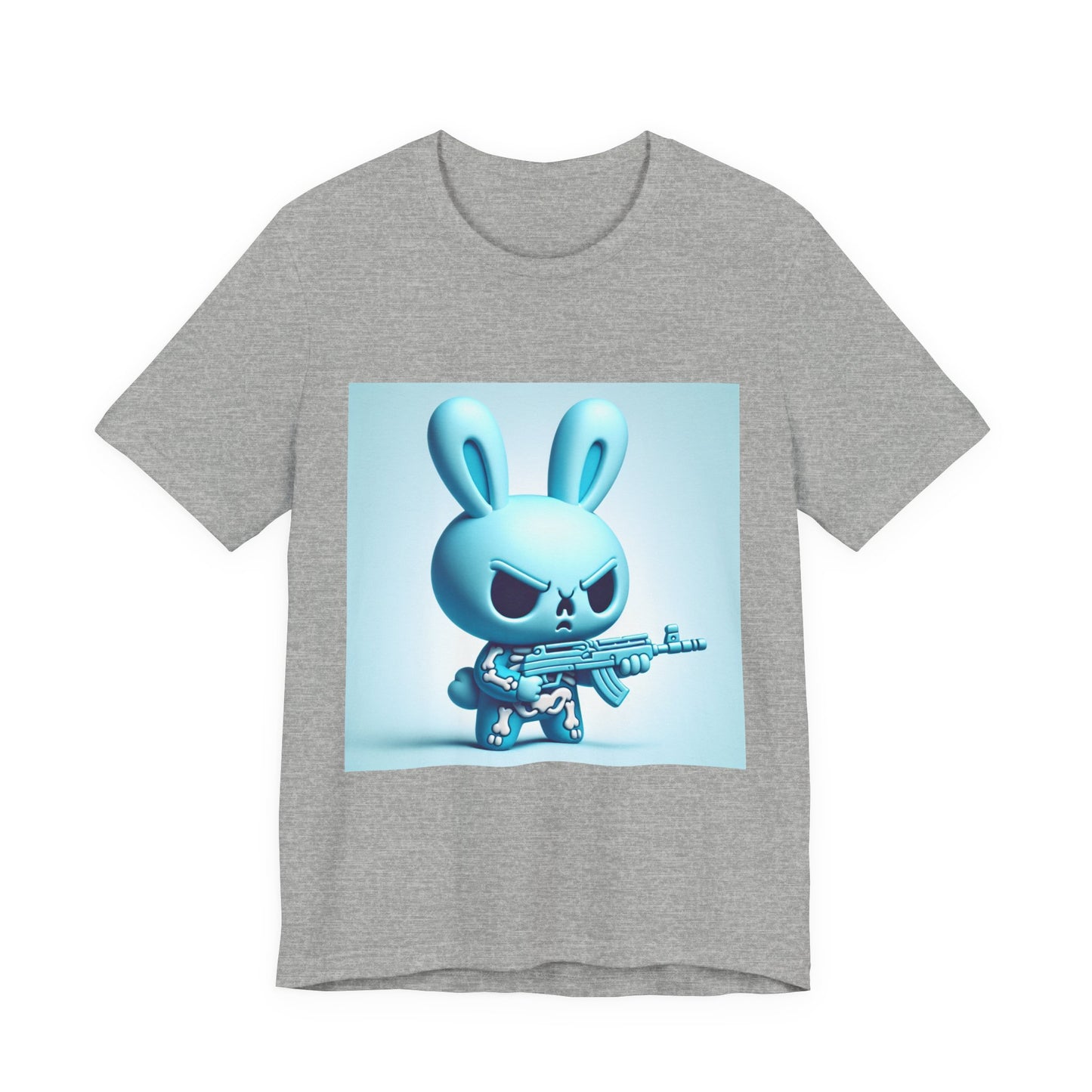 Angry Blue Bunny Tee — Cute Badass Cartoon Bunny with Rifle Graphic T-Shirt