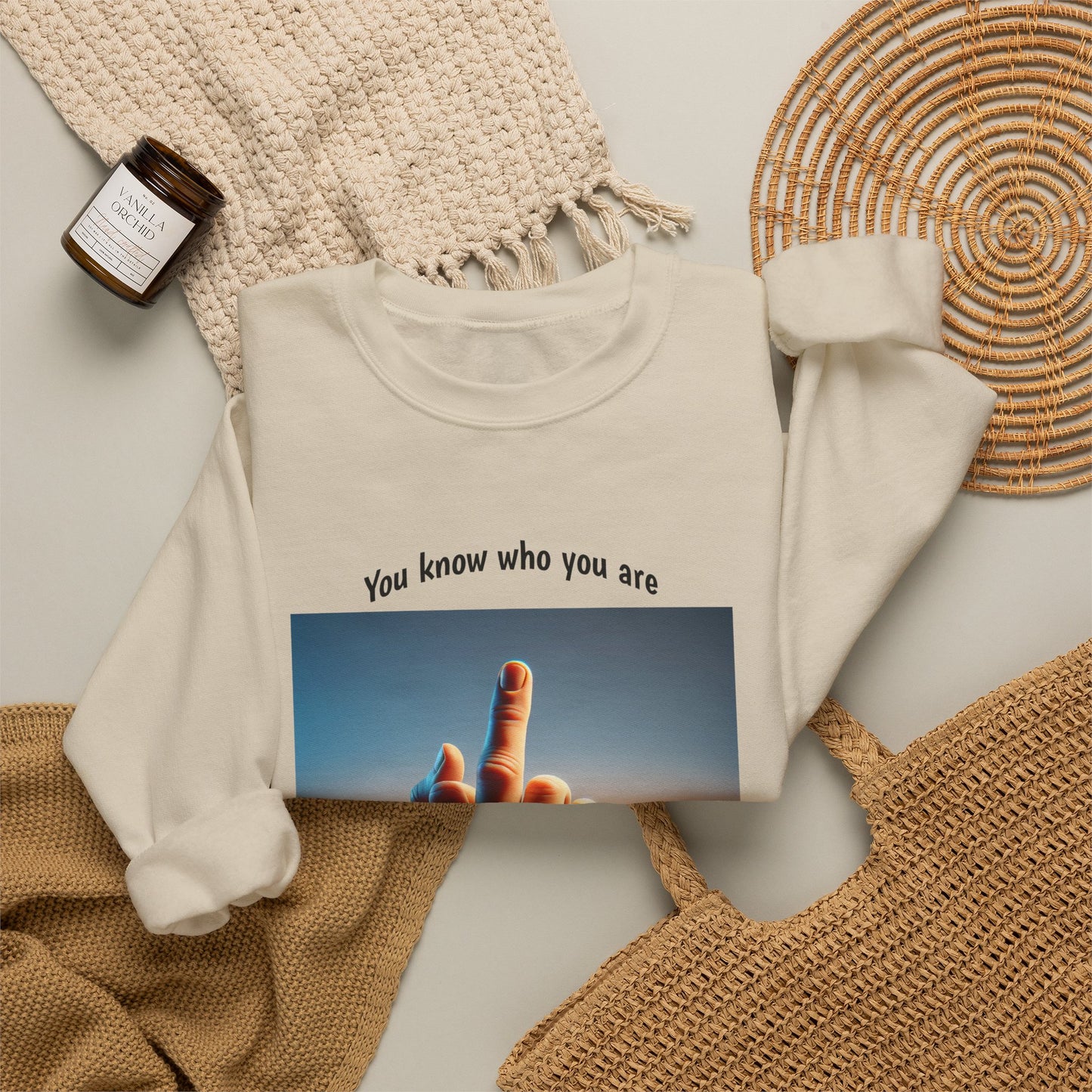 Crewneck Sweatshirt – Sunset Middle Finger Photo "Same to You" Graphic