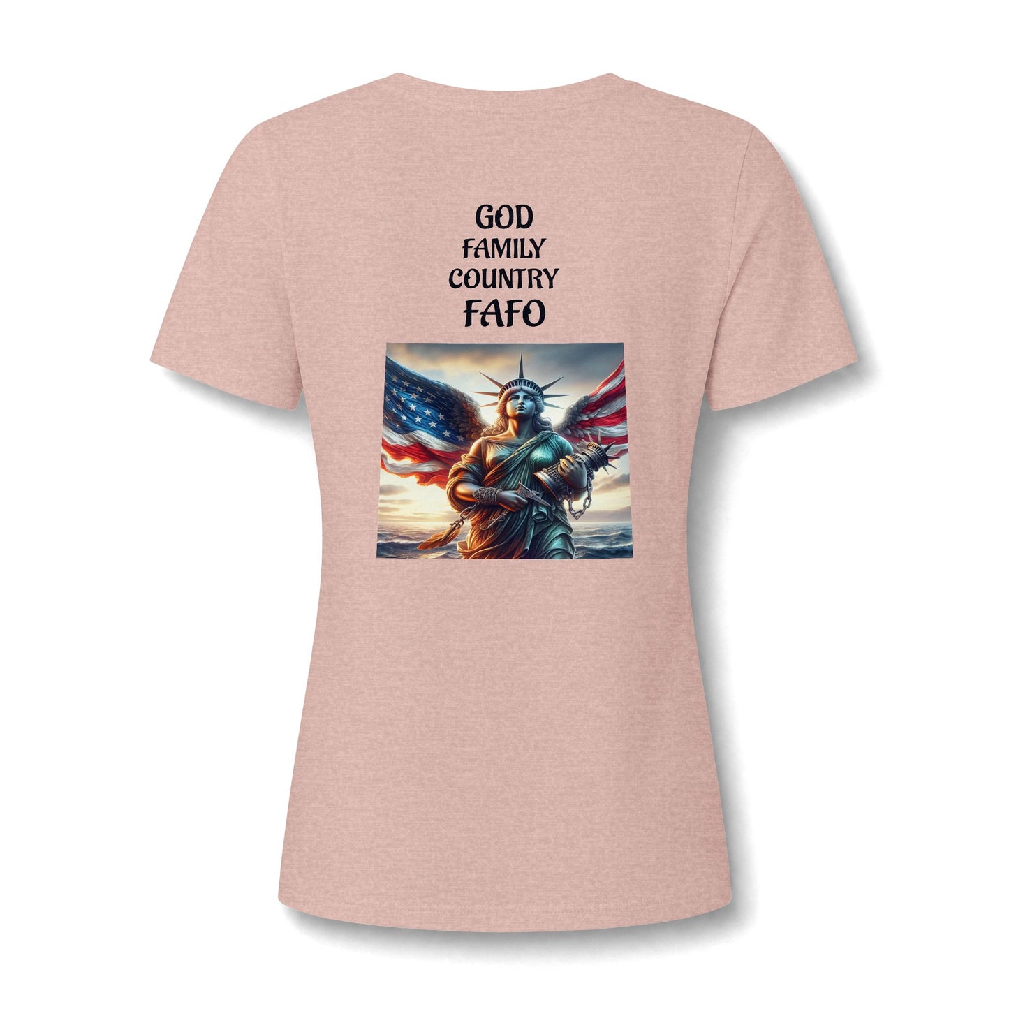 Liberty Statue American Flag V-Neck Tee - Patriotic Women's Graphic T-Shirt