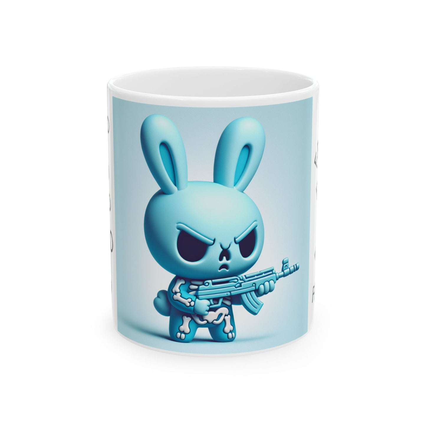 Angry Bunny with Rifle Ceramic Mug — 'FAFO' Repeating Pattern, 11oz & 15oz
