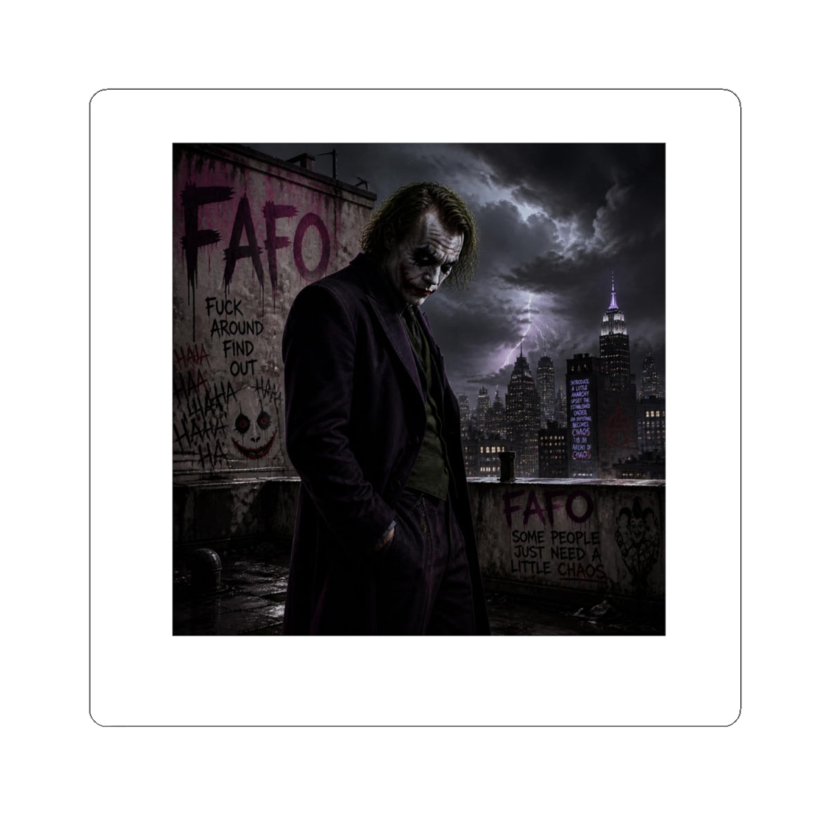 Joker Dark City Kiss-Cut Sticker – Gothic Villain Skull Graffiti Decal