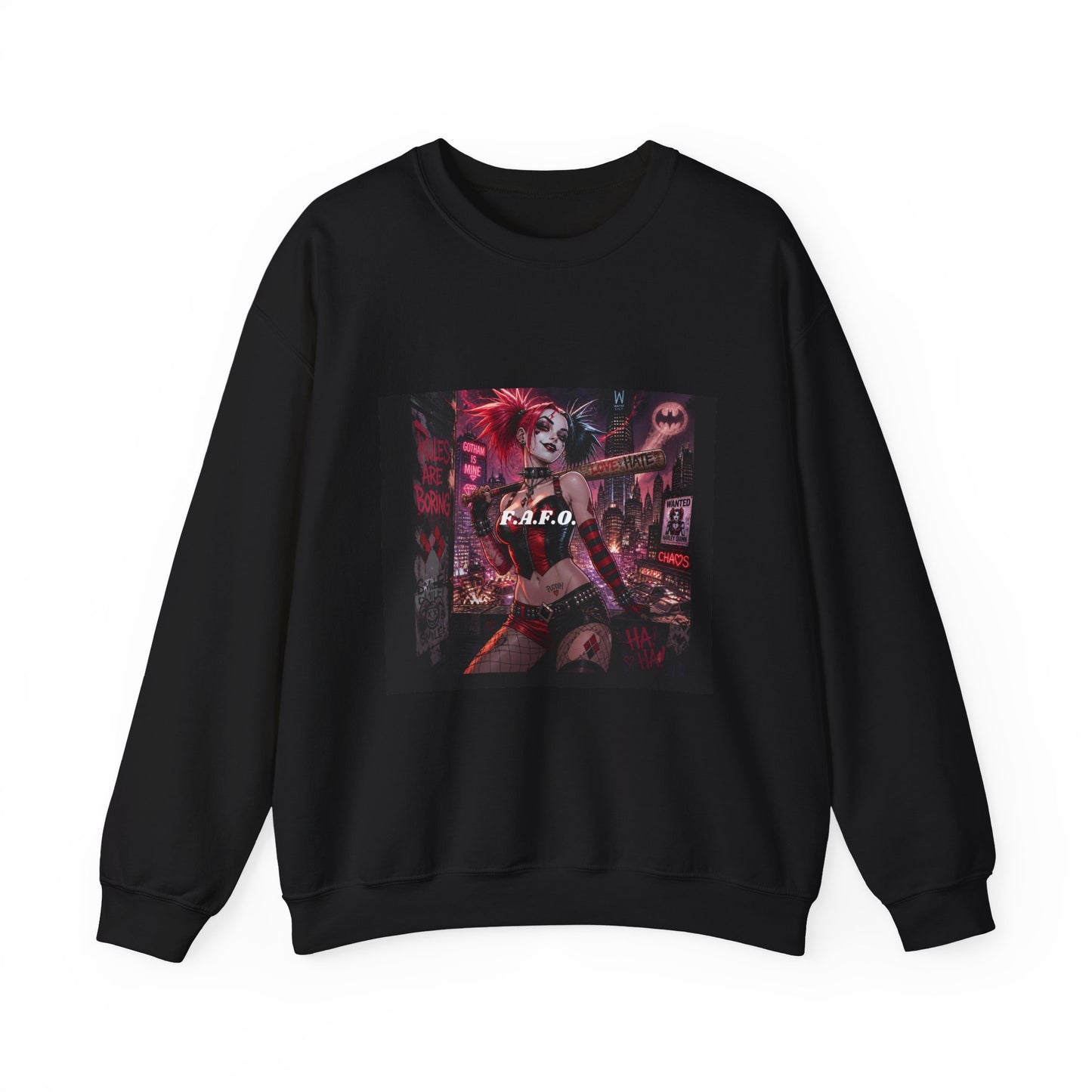Crewneck Sweatshirt — Neon Harley Quinn Poster Design (G.F.O.)
