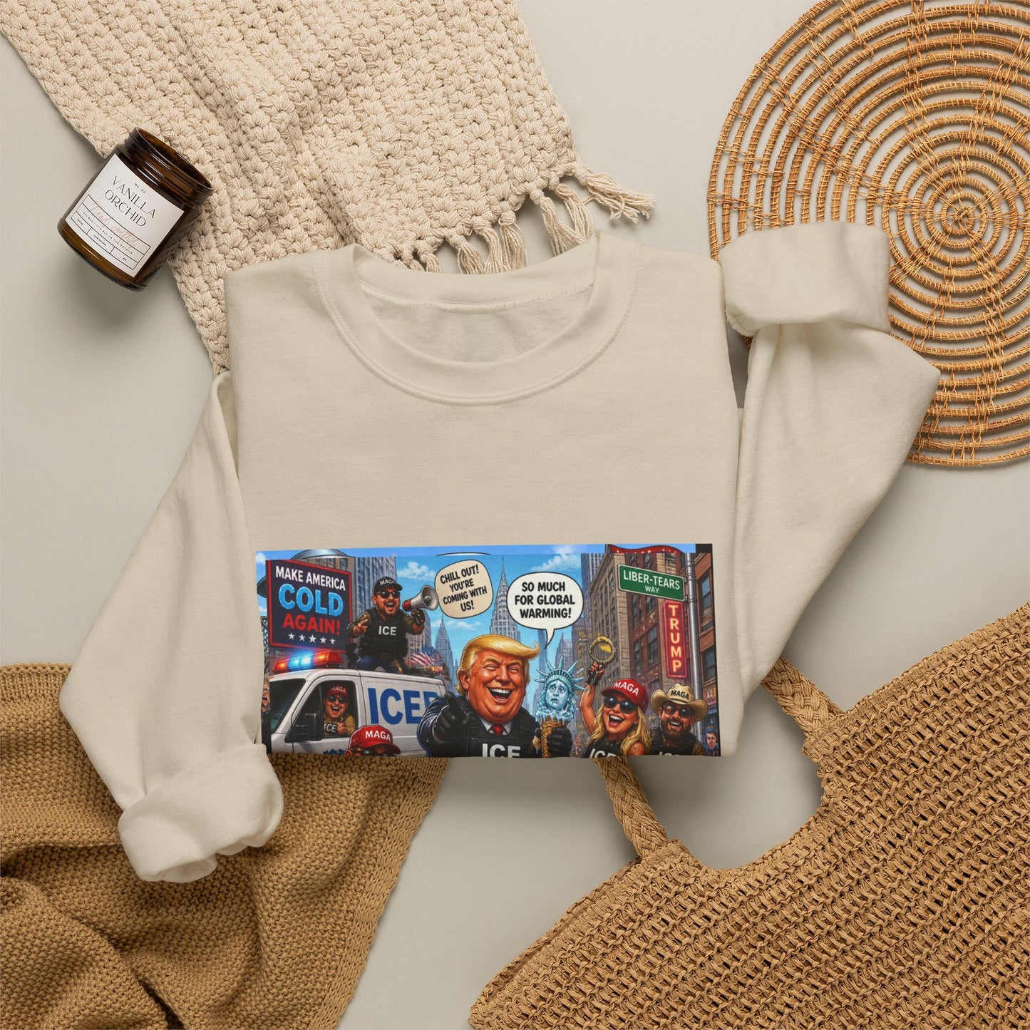 Crewneck Sweatshirt — Satirical ‘ICE F.A.P.O.’ Cartoon Print