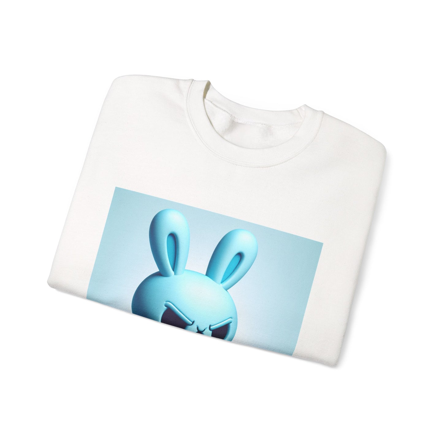 Bunny Soldier Crewneck Sweatshirt — Blue Cartoon Bunny with Rifle (The FAFO Society)