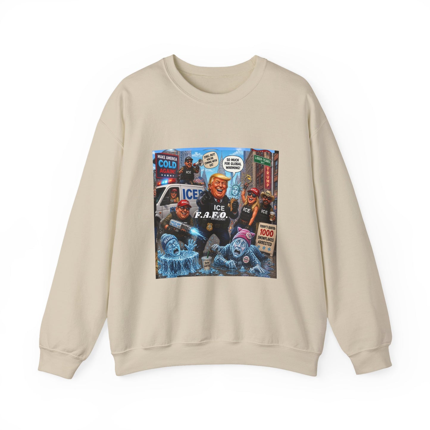 Crewneck Sweatshirt — Satirical ‘ICE F.A.P.O.’ Cartoon Print