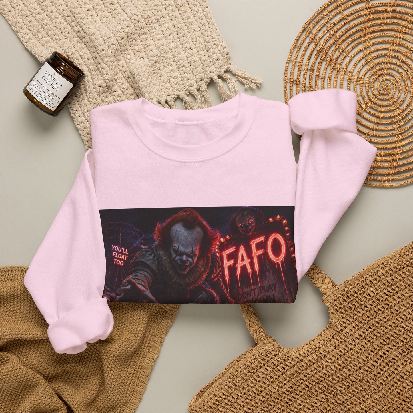 Creepy Clown "FAFO" Crewneck Sweatshirt — The FAFO Society Graphic