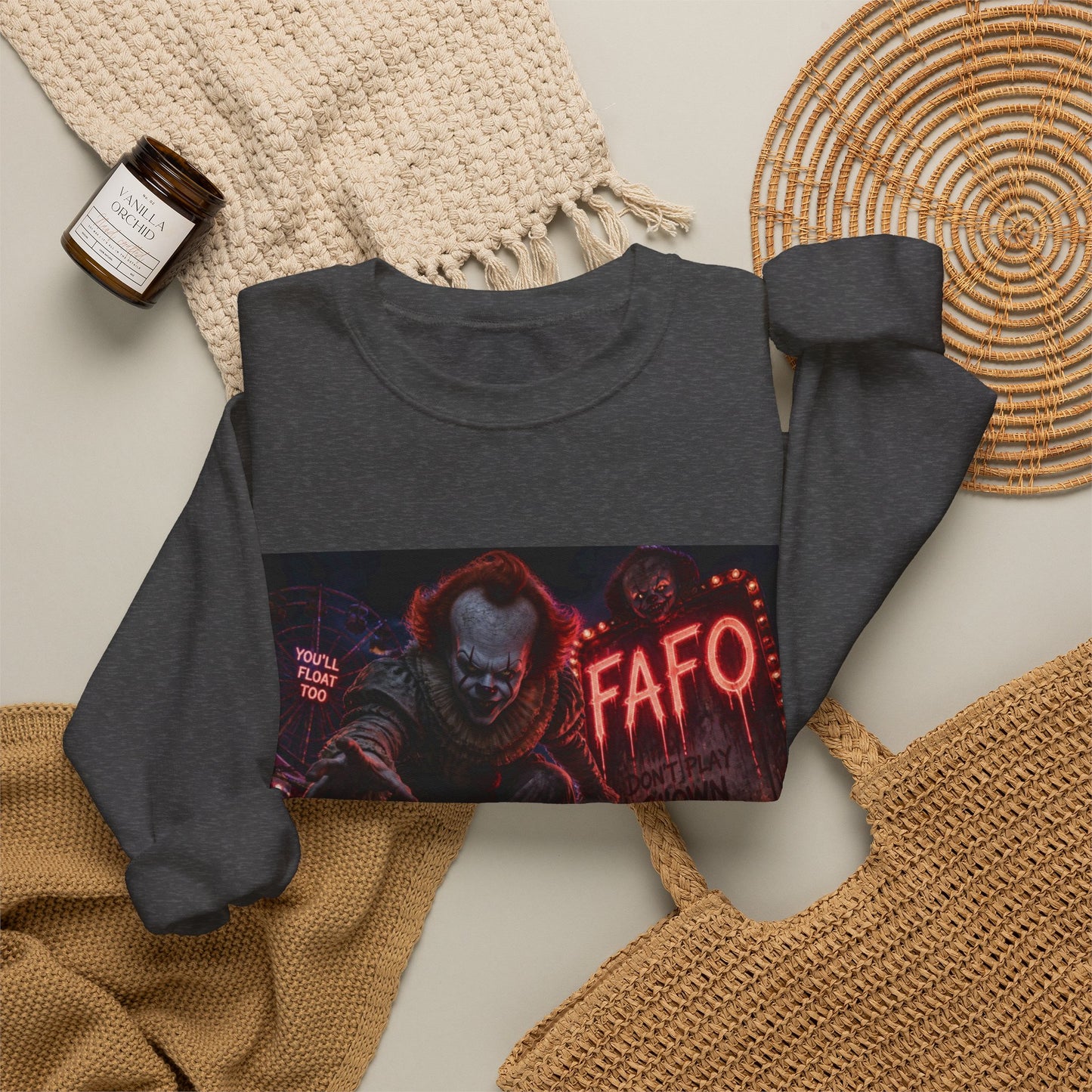 Creepy Clown "FAFO" Crewneck Sweatshirt — The FAFO Society Graphic