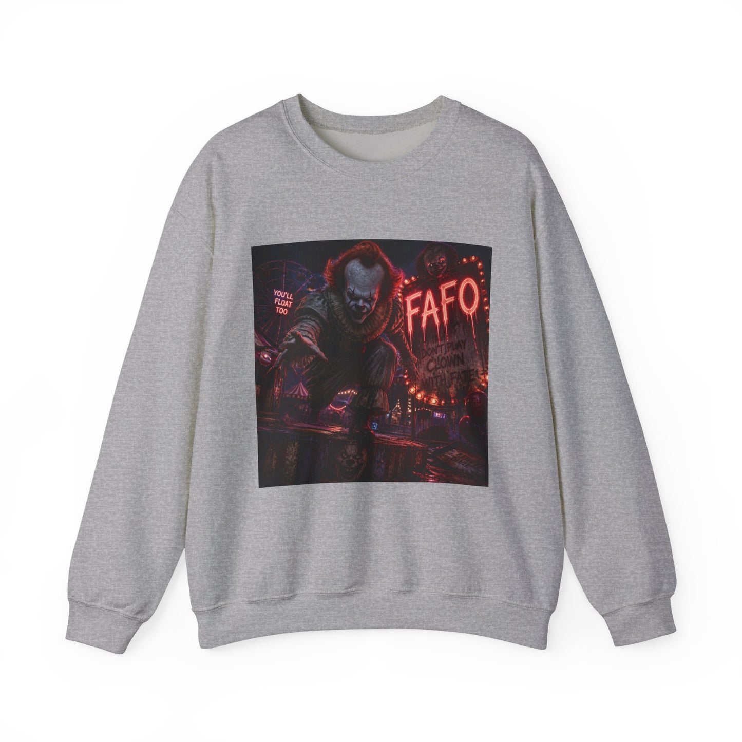 Creepy Clown Horror Crewneck Sweatshirt – FAFO Neon Alley Design