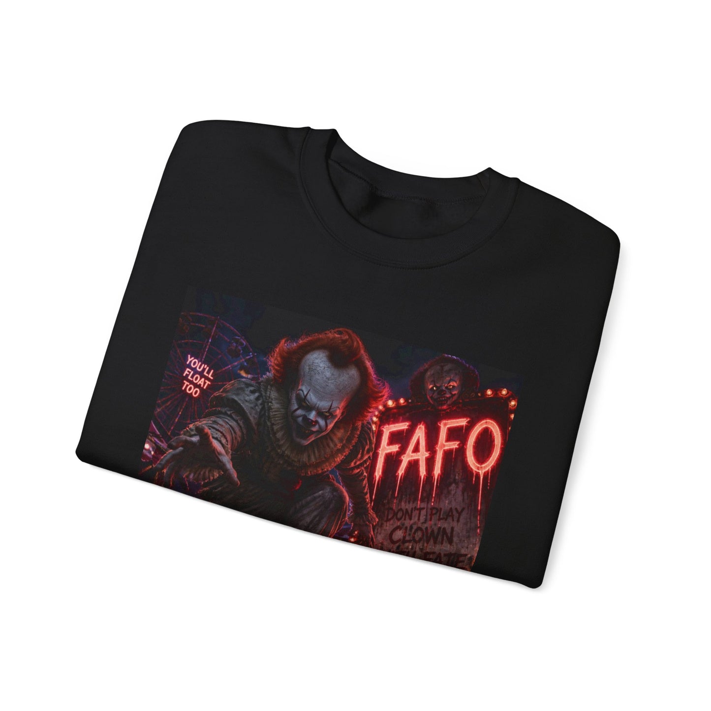 Horror Clown Crewneck Sweatshirt – Neon Carnival Pennywise Design