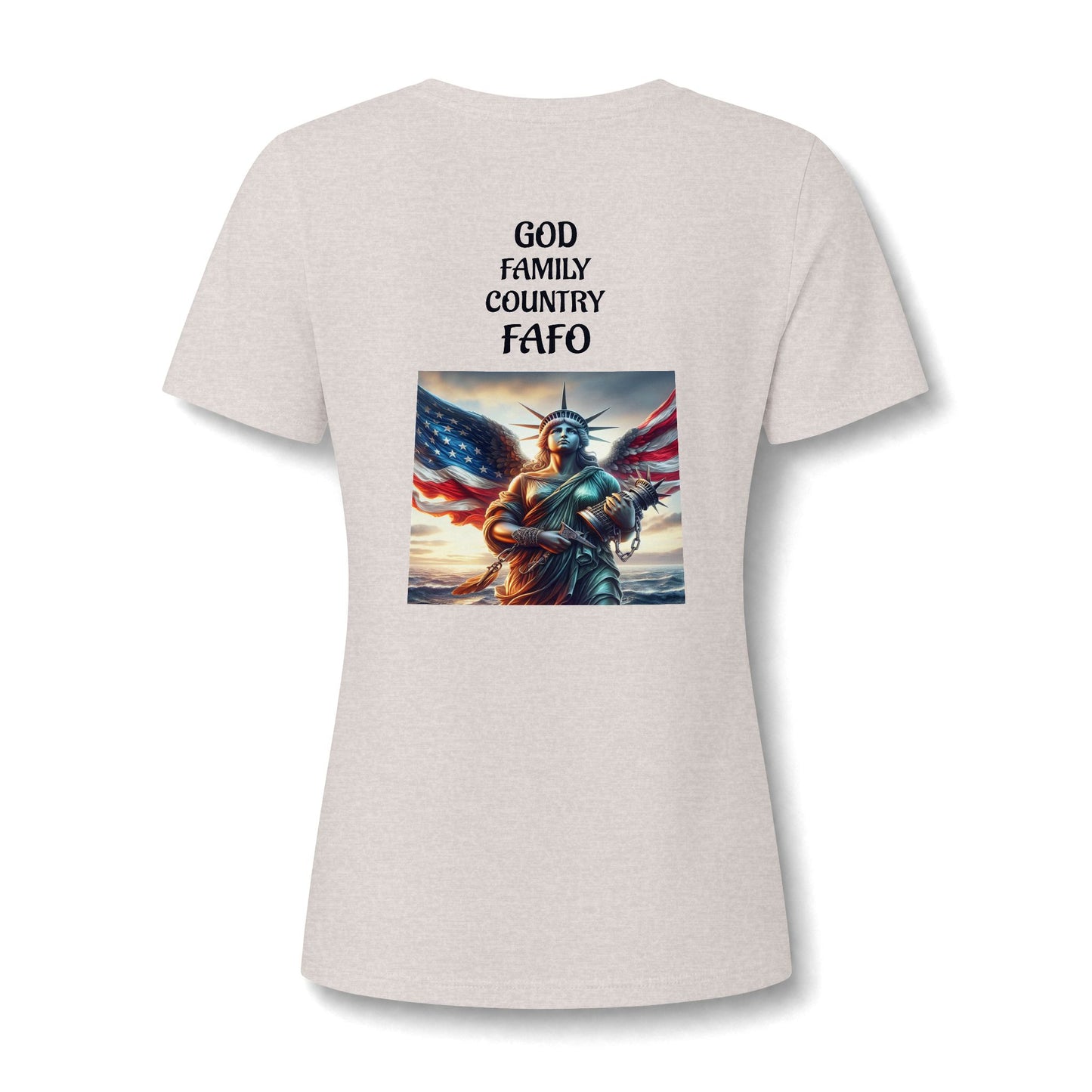 Liberty Statue American Flag V-Neck Tee - Patriotic Women's Graphic T-Shirt