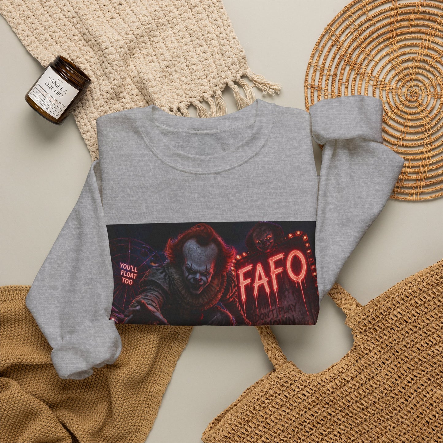 Creepy Clown Horror Crewneck Sweatshirt – FAFO Neon Alley Design