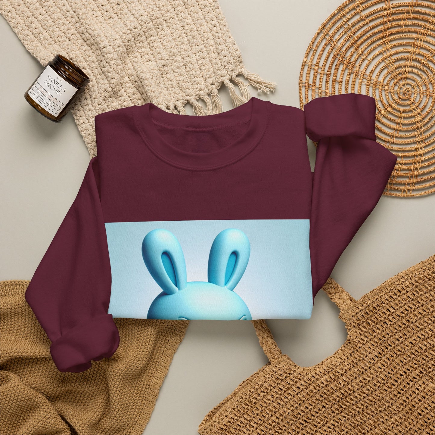 Bunny Soldier Crewneck Sweatshirt — Blue Cartoon Bunny with Rifle (The FAFO Society)