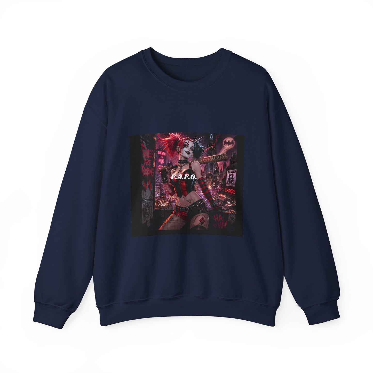 Crewneck Sweatshirt — Neon Harley Quinn Poster Design (G.F.O.)