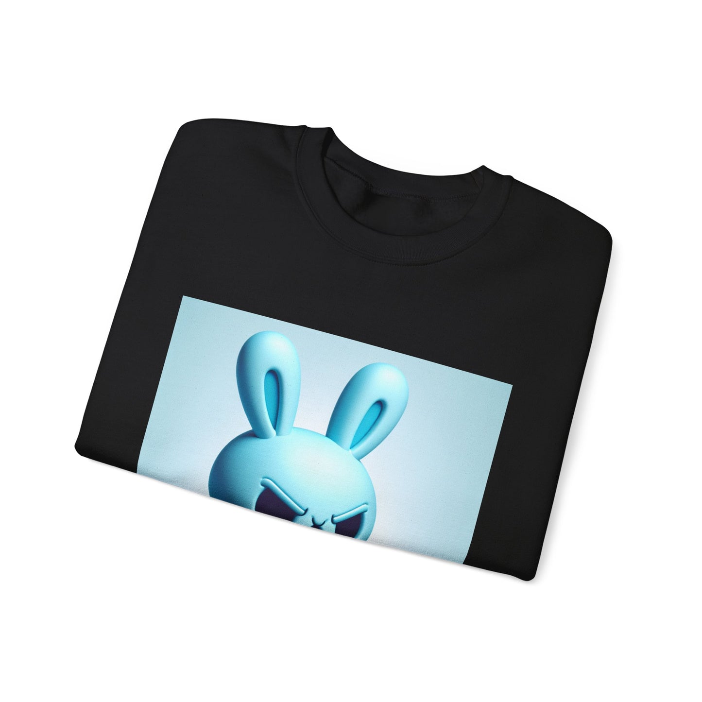 Bunny Soldier Crewneck Sweatshirt — Blue Cartoon Bunny with Rifle (The FAFO Society)