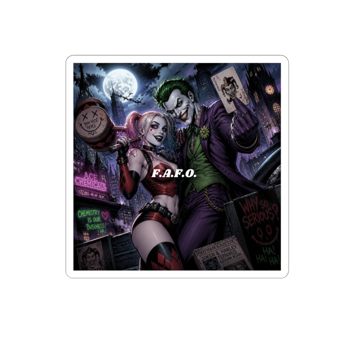 Harley Quinn & Joker Nightscape Sticker - Kiss-Cut Vinyl Decal