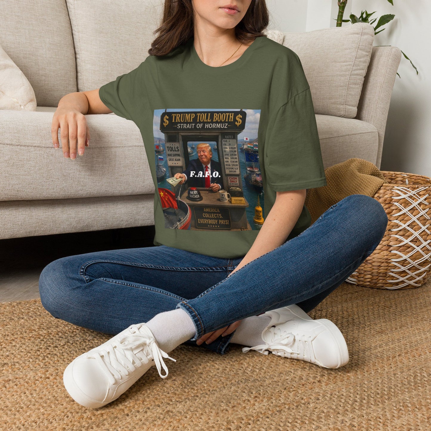 T-Shirt — "Trump Toll Booth: Strait of Hormuz" Political Graphic Tee