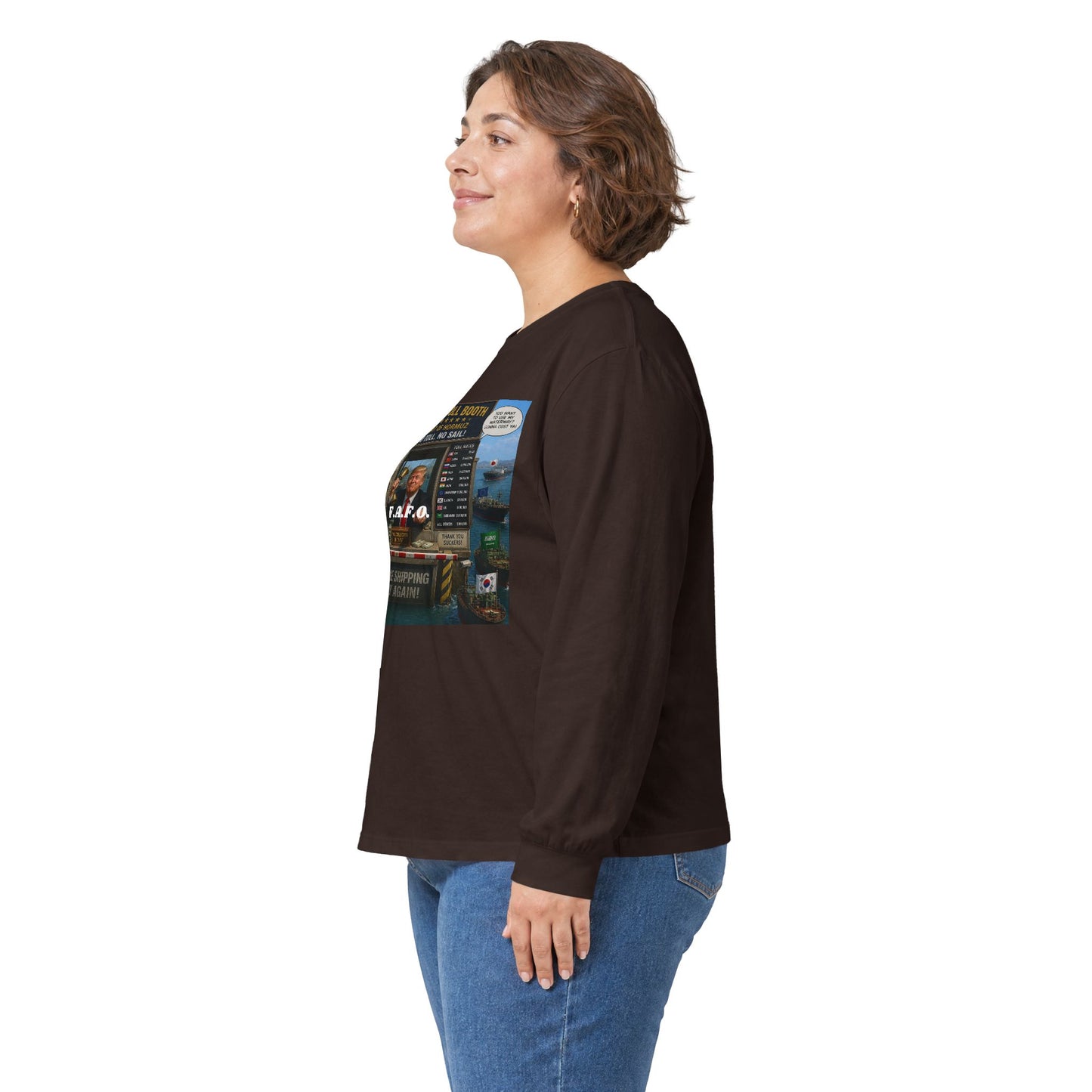 Long Sleeve Tee — Retro Arcade Collage "Trump Toll Booth" Design