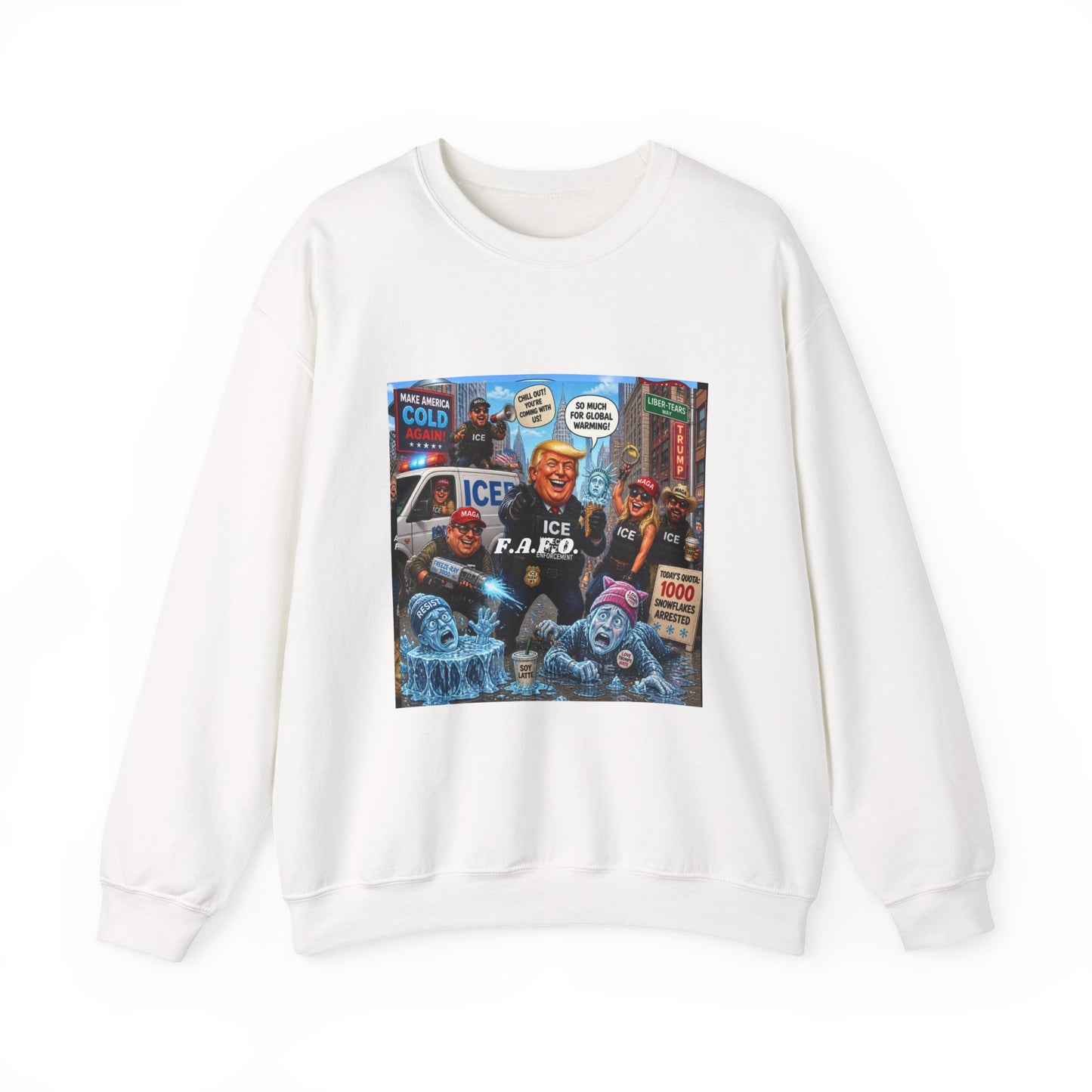 Crewneck Sweatshirt — Satirical ‘ICE F.A.P.O.’ Cartoon Print