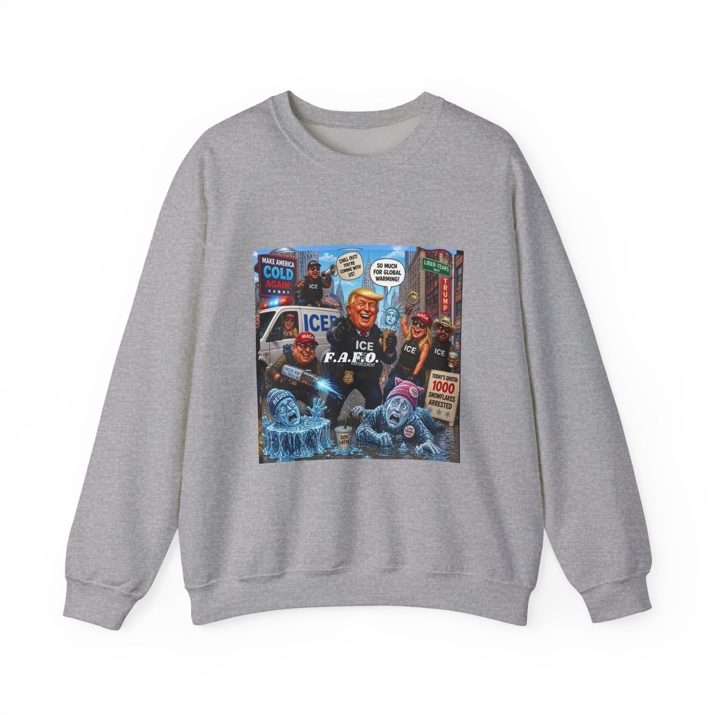 Crewneck Sweatshirt — Satirical ‘ICE F.A.P.O.’ Cartoon Print