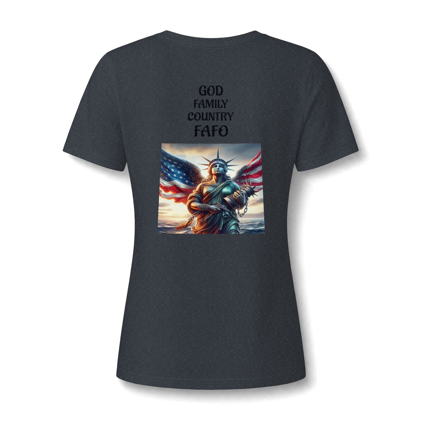 Liberty Statue American Flag V-Neck Tee - Patriotic Women's Graphic T-Shirt