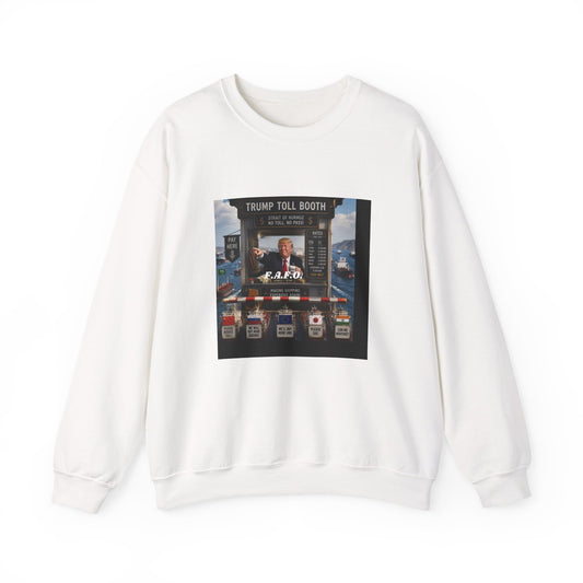 Political Satire Crewneck Sweatshirt — 'Trump Toll Booth' Graphic