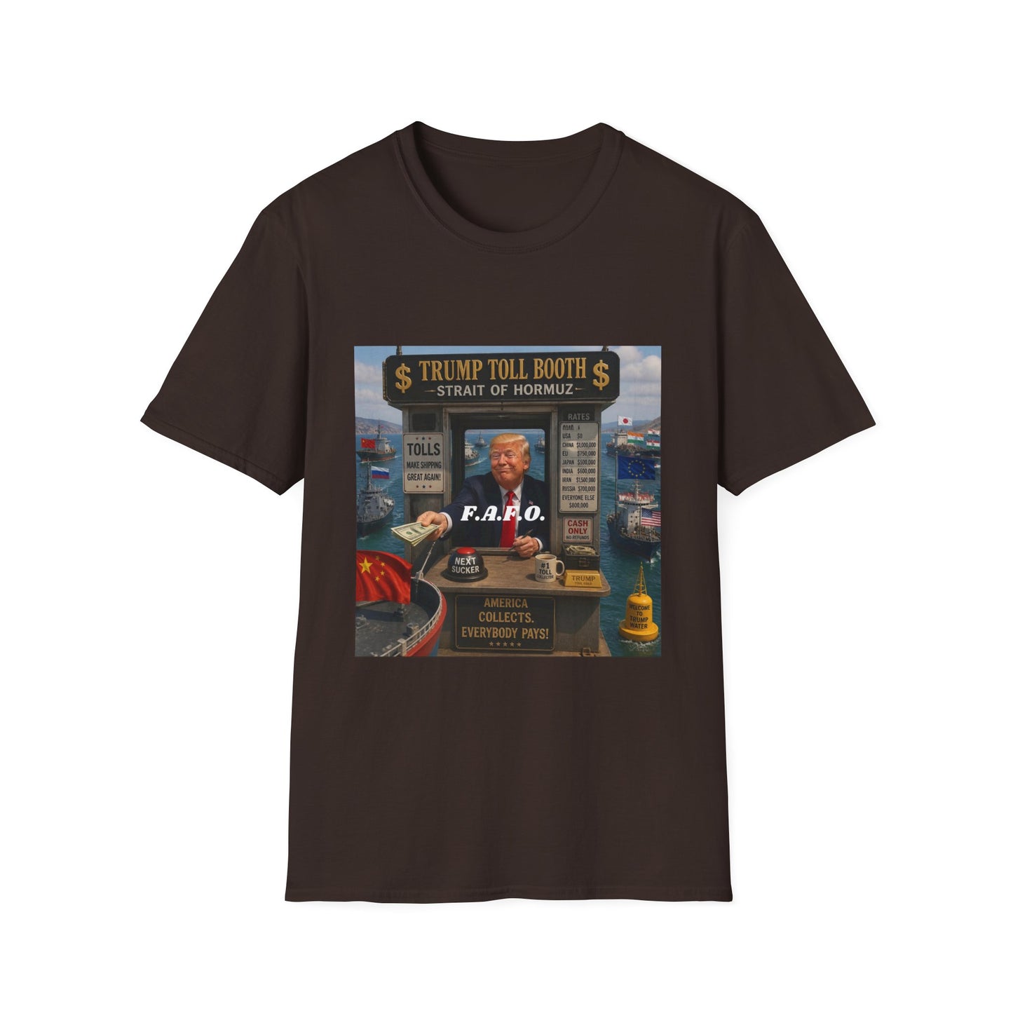 T-Shirt — "Trump Toll Booth: Strait of Hormuz" Political Graphic Tee