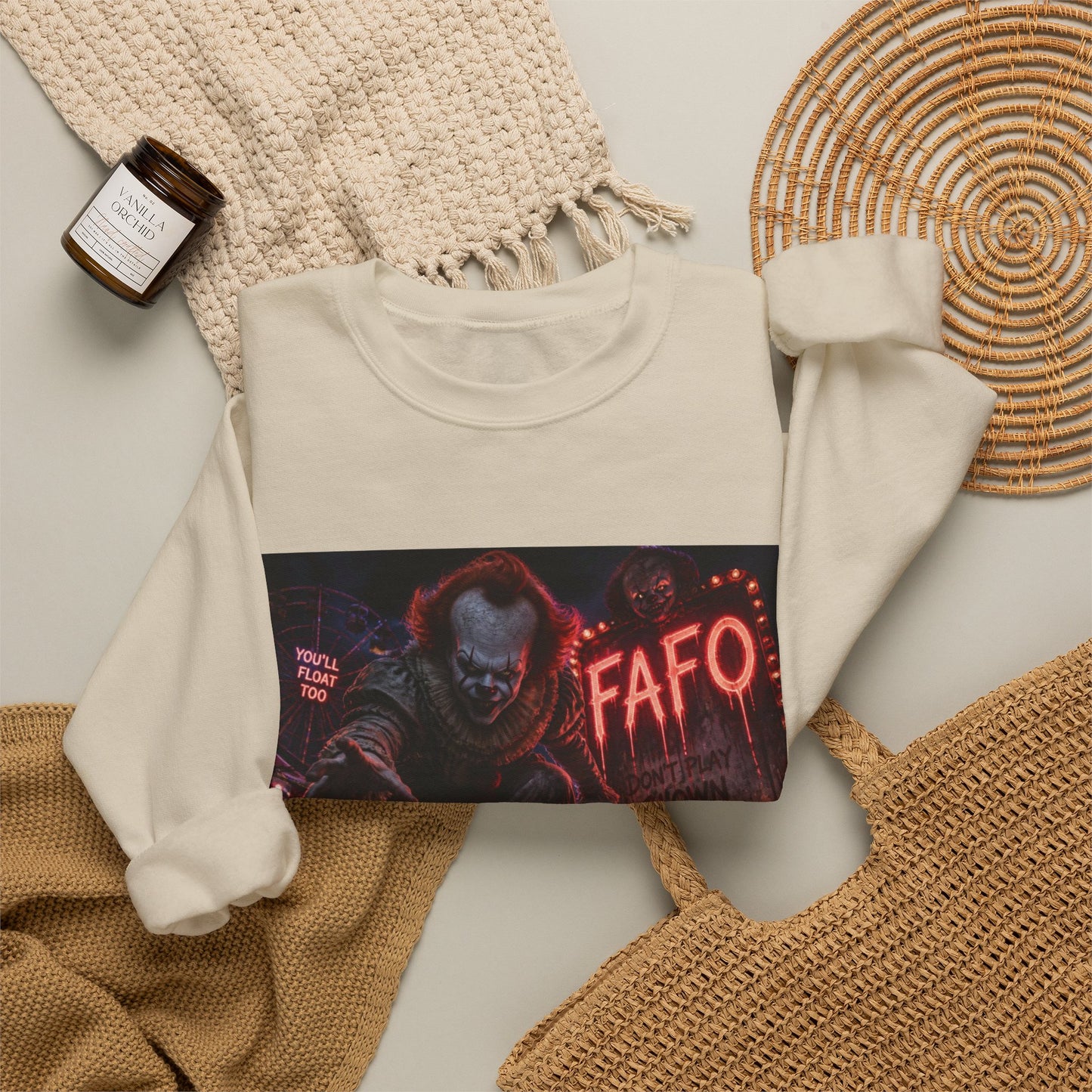 Creepy Clown "FAFO" Crewneck Sweatshirt — The FAFO Society Graphic