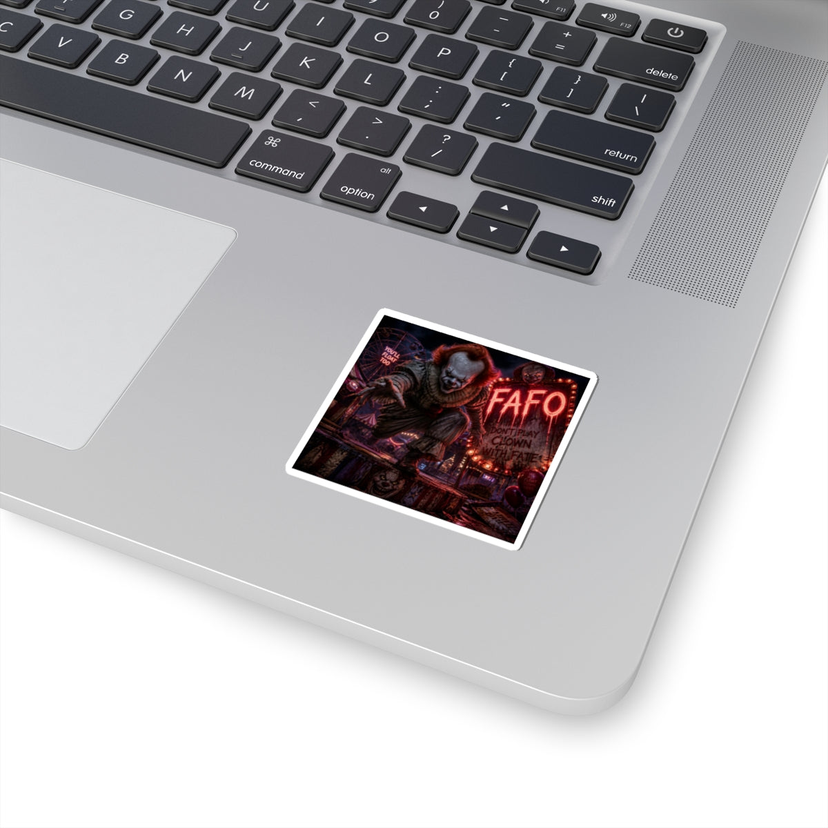 Horror Clown Kiss-Cut Sticker — "FAFO" Creepy Carnival Design
