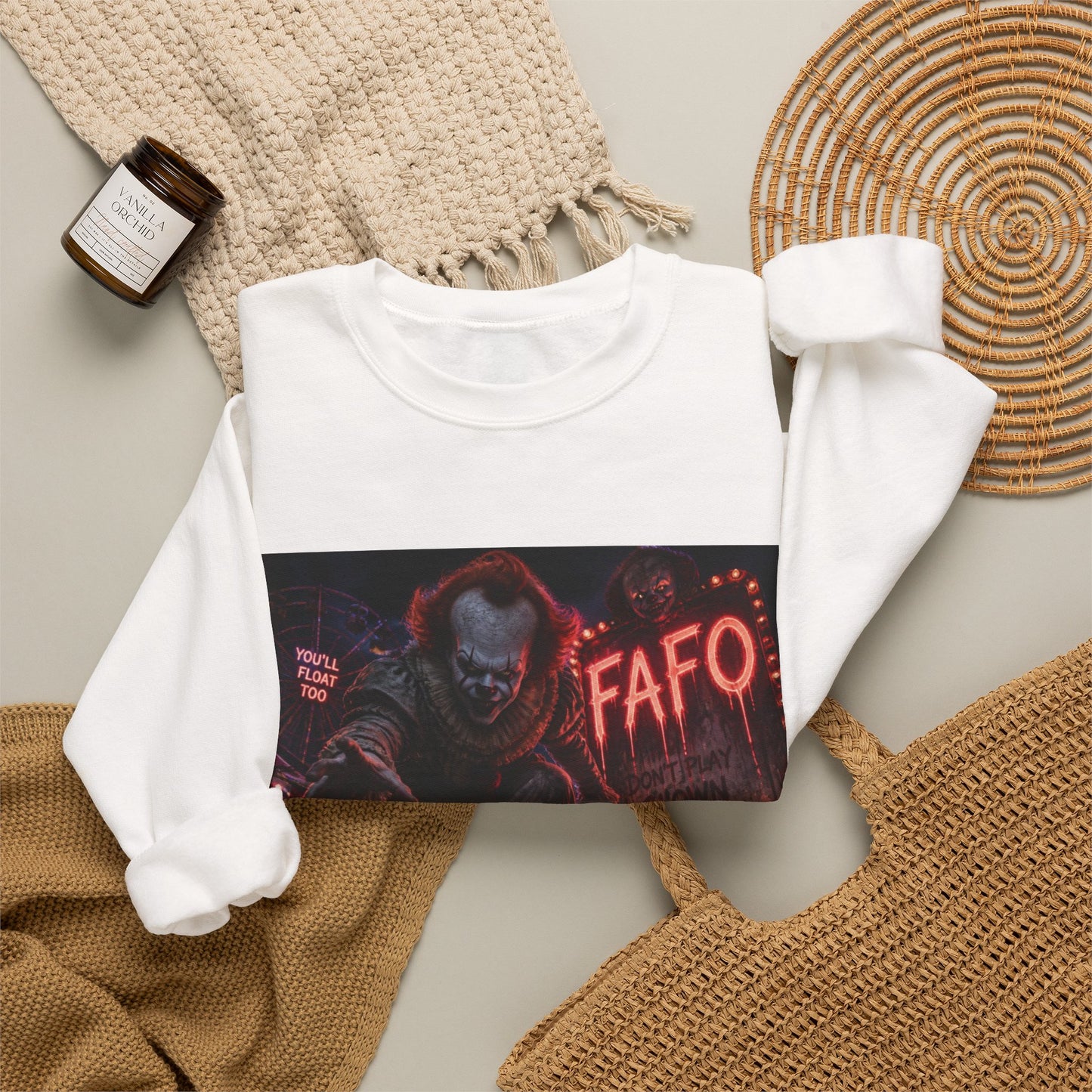 Creepy Clown Horror Crewneck Sweatshirt – FAFO Neon Alley Design