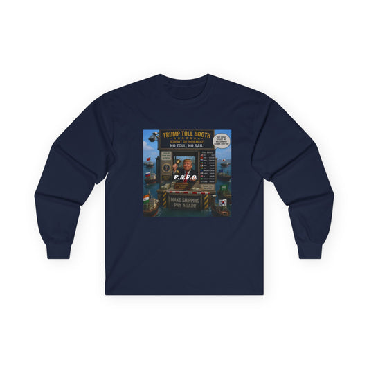 Long Sleeve Tee — Retro Arcade Collage "Trump Toll Booth" Design