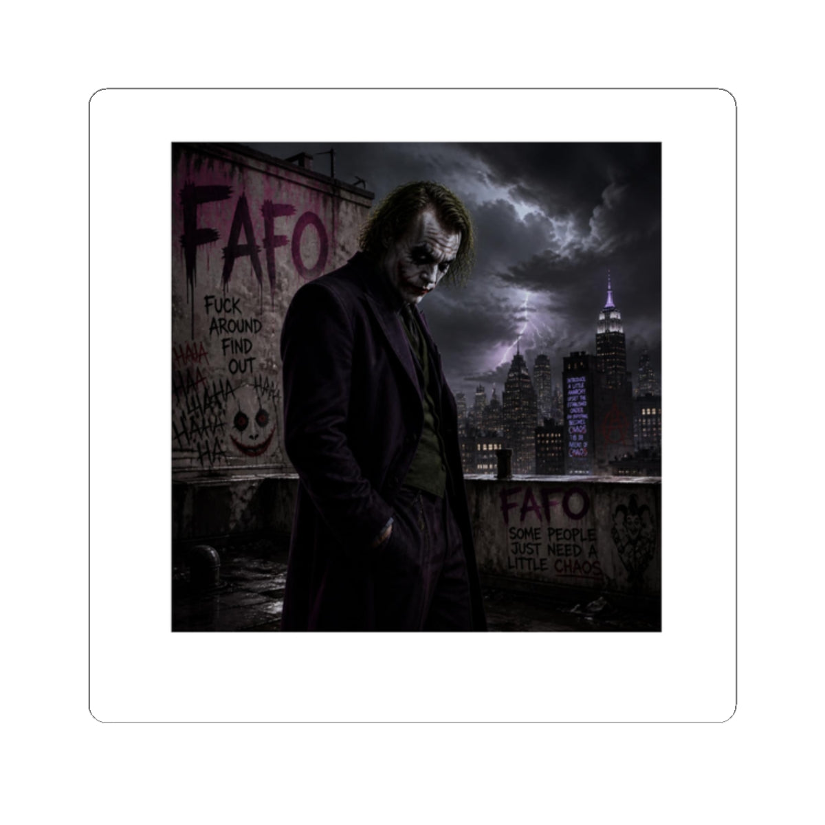 Joker Dark City Kiss-Cut Sticker – Gothic Villain Skull Graffiti Decal