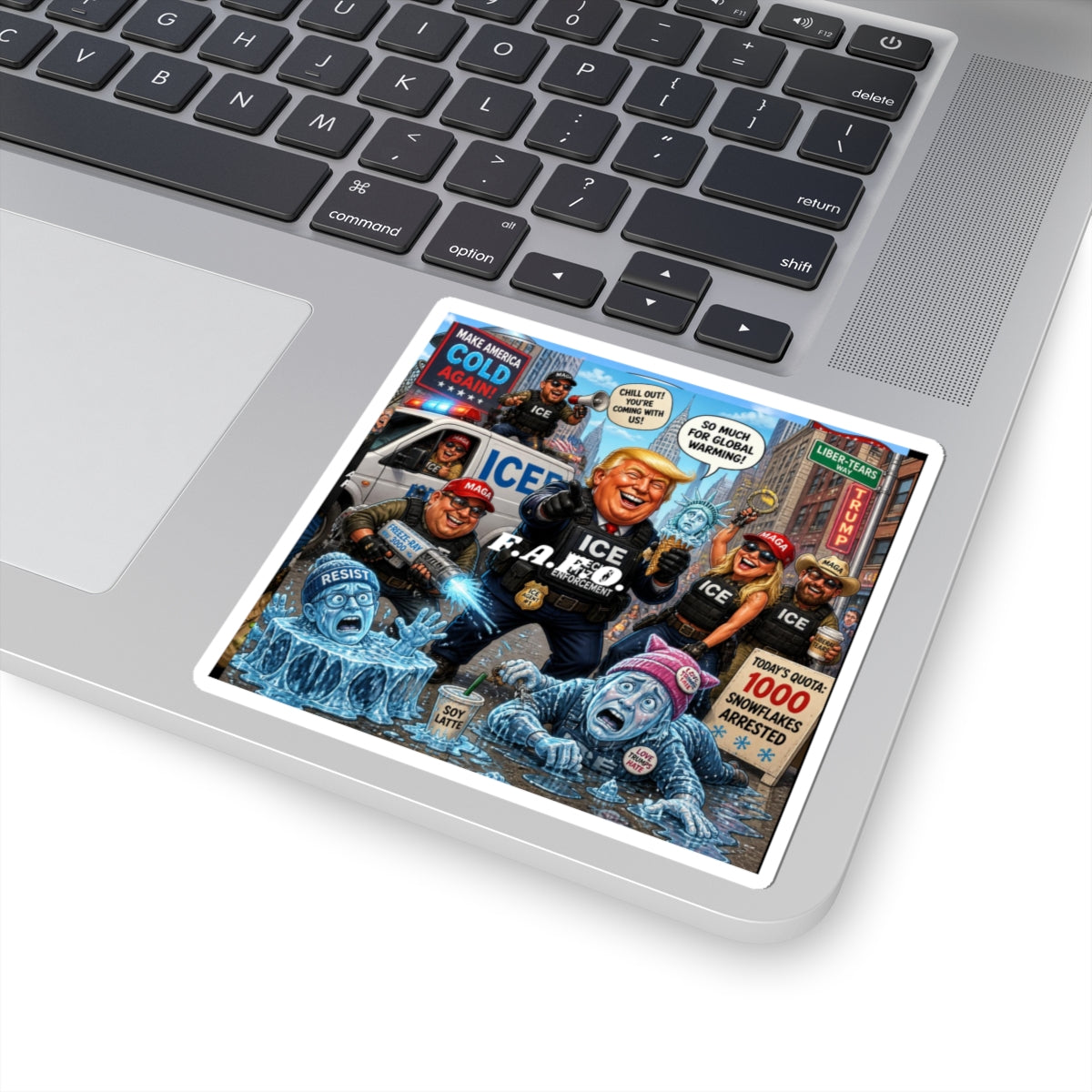 Political Satire Sticker — ICE Trump Cartoon "Make America Cold Again"