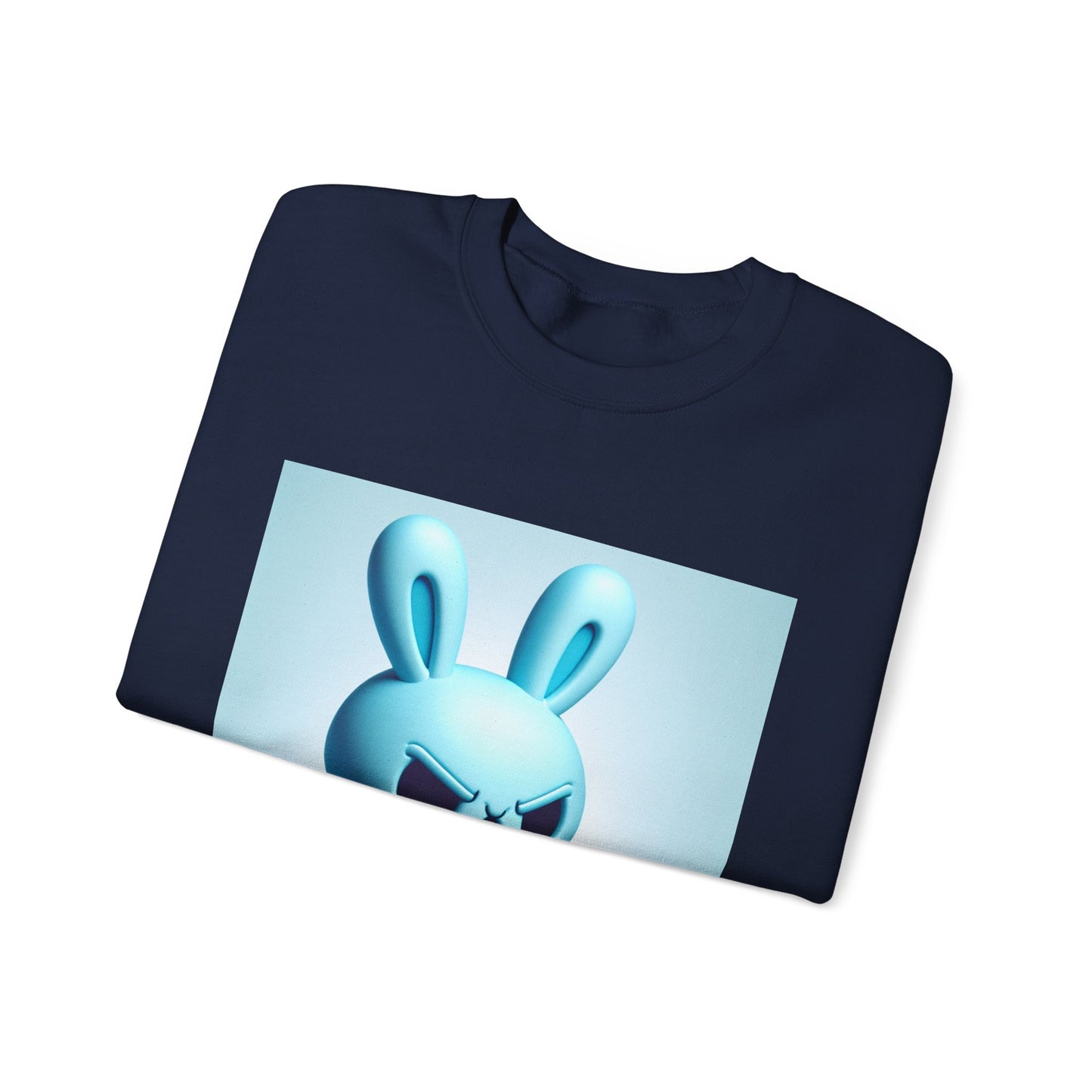 Bunny Soldier Crewneck Sweatshirt — Blue Cartoon Bunny with Rifle (The FAFO Society)