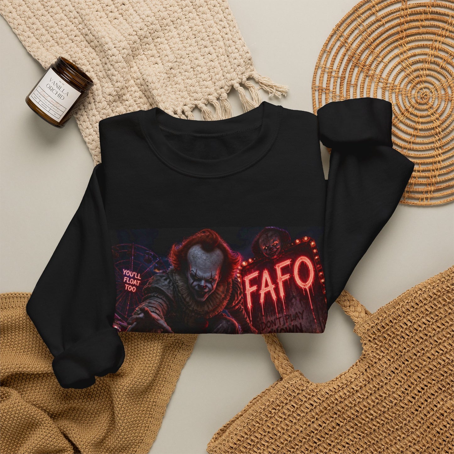 Creepy Clown "FAFO" Crewneck Sweatshirt — The FAFO Society Graphic