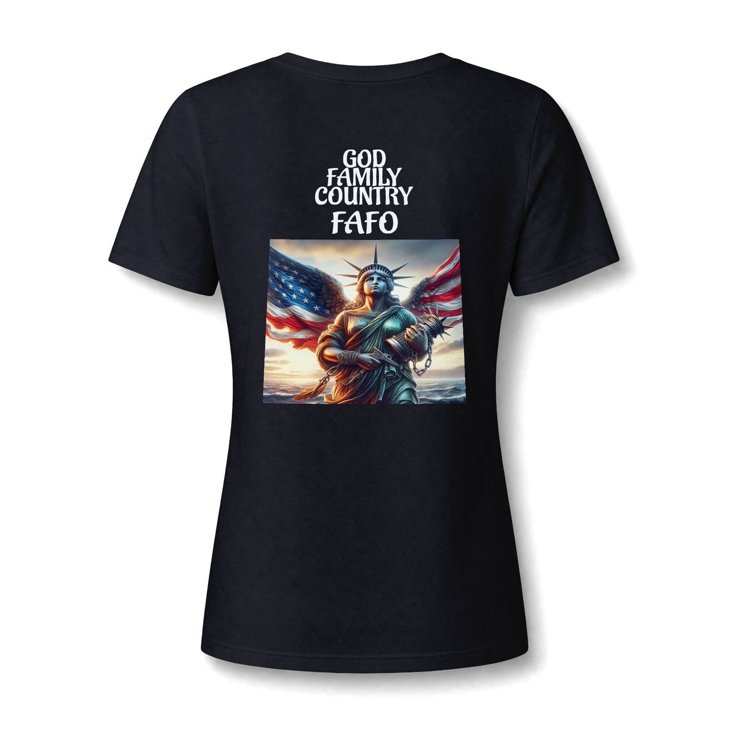 Liberty Statue American Flag V-Neck Tee - Patriotic Women's Graphic T-Shirt