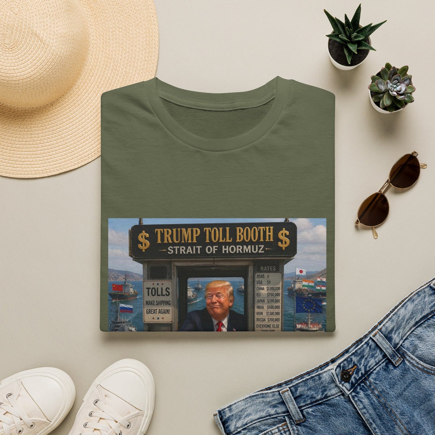 T-Shirt — "Trump Toll Booth: Strait of Hormuz" Political Graphic Tee