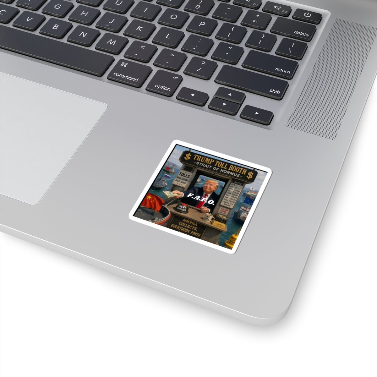 Political Sticker — "Trump Toll Booth: Strait of Hormuz" Kiss-Cut Sticker