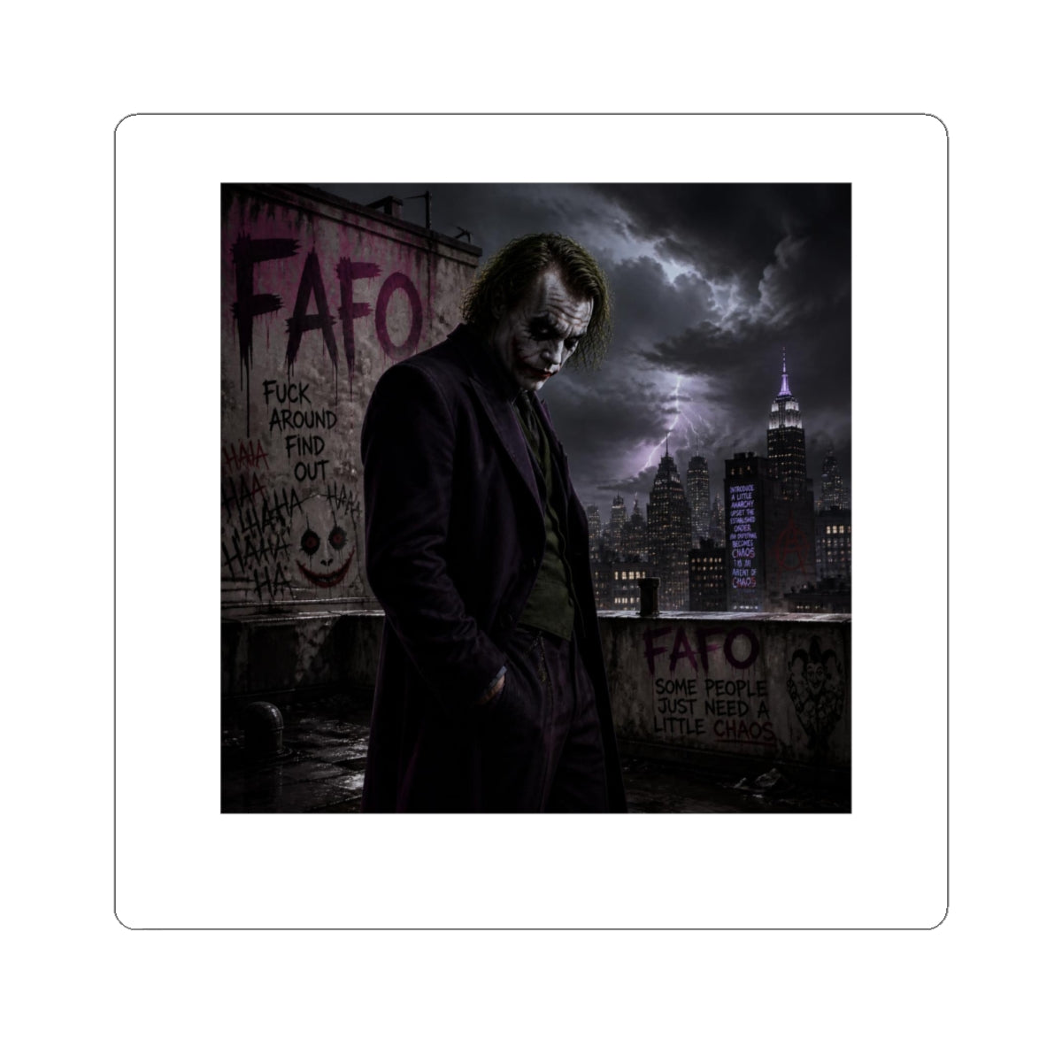 Joker Dark City Kiss-Cut Sticker – Gothic Villain Skull Graffiti Decal