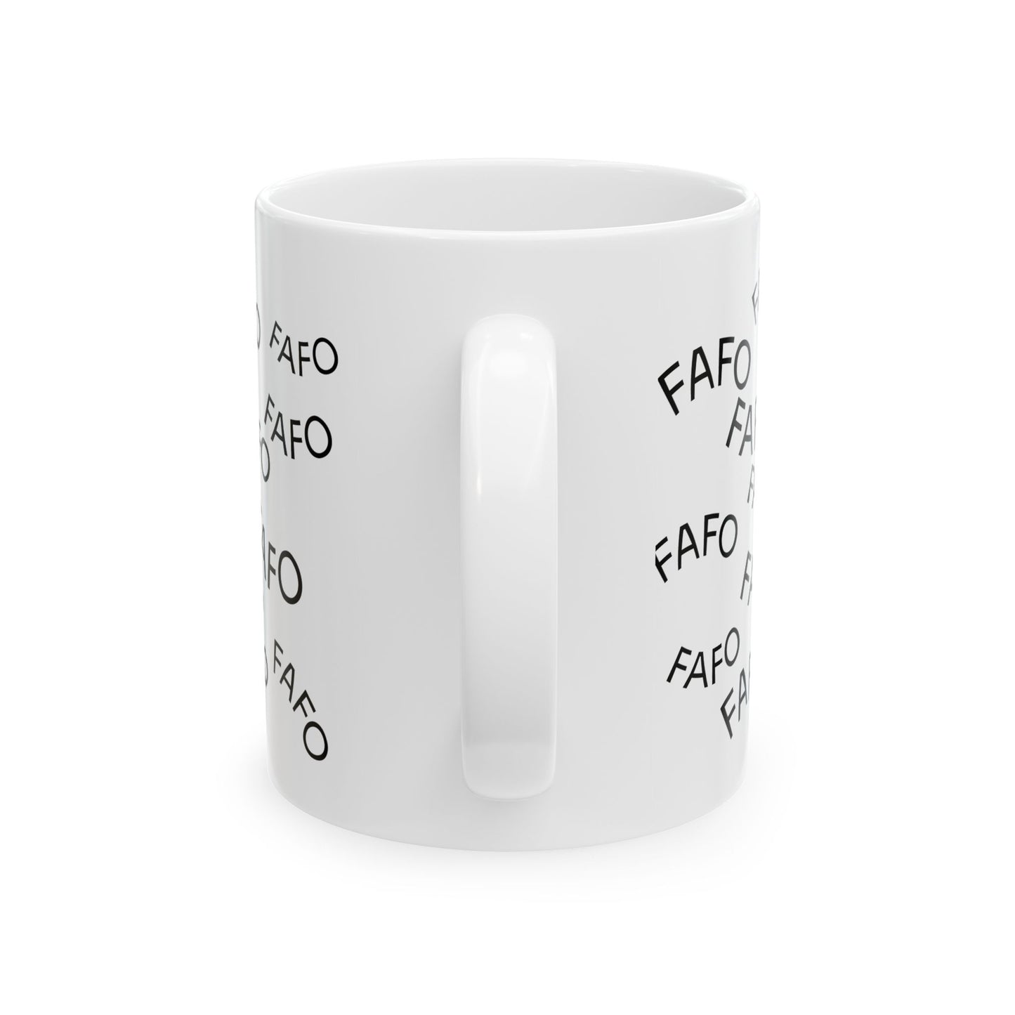 Angry Bunny with Rifle Ceramic Mug — 'FAFO' Repeating Pattern, 11oz & 15oz