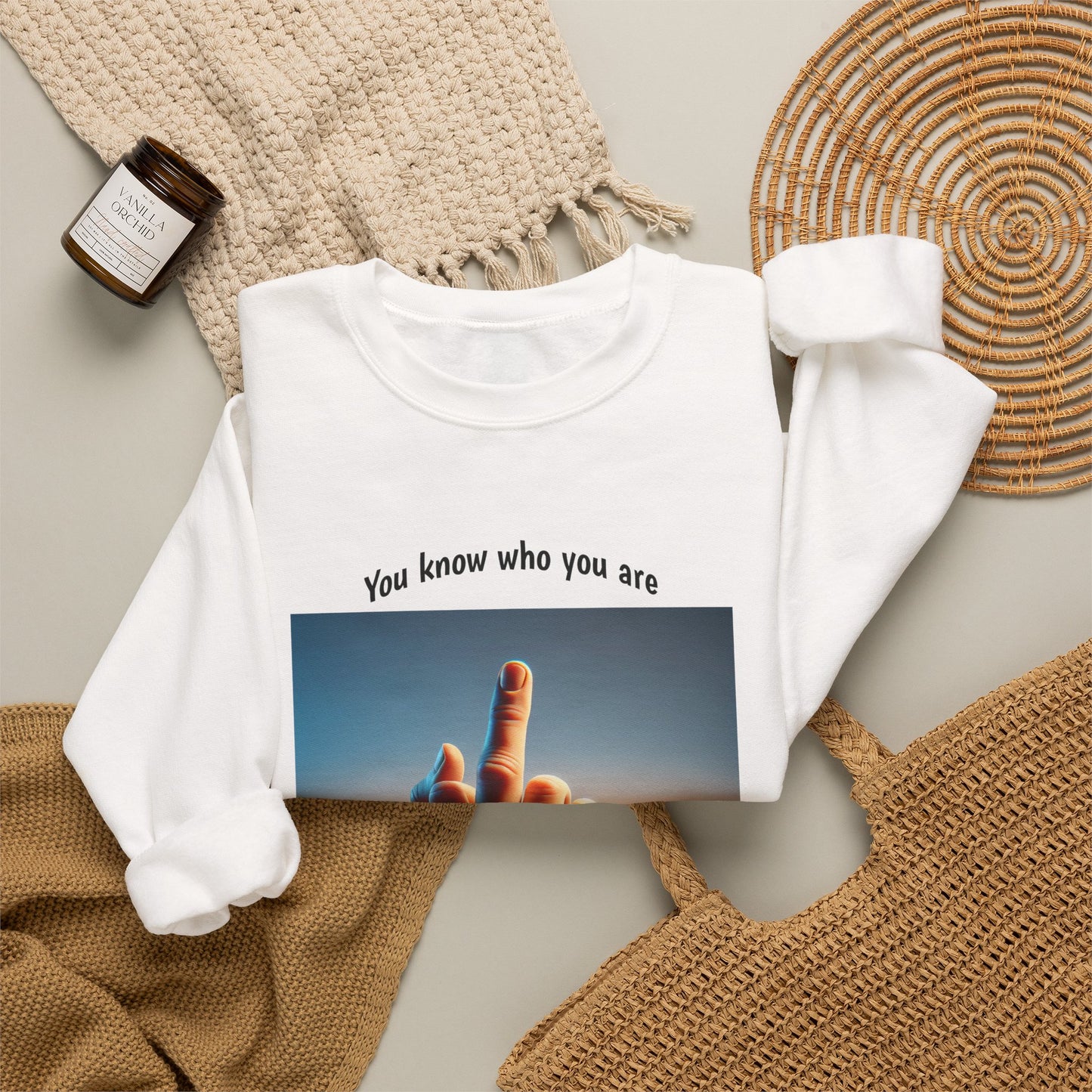 Crewneck Sweatshirt – Sunset Middle Finger Photo "Same to You" Graphic