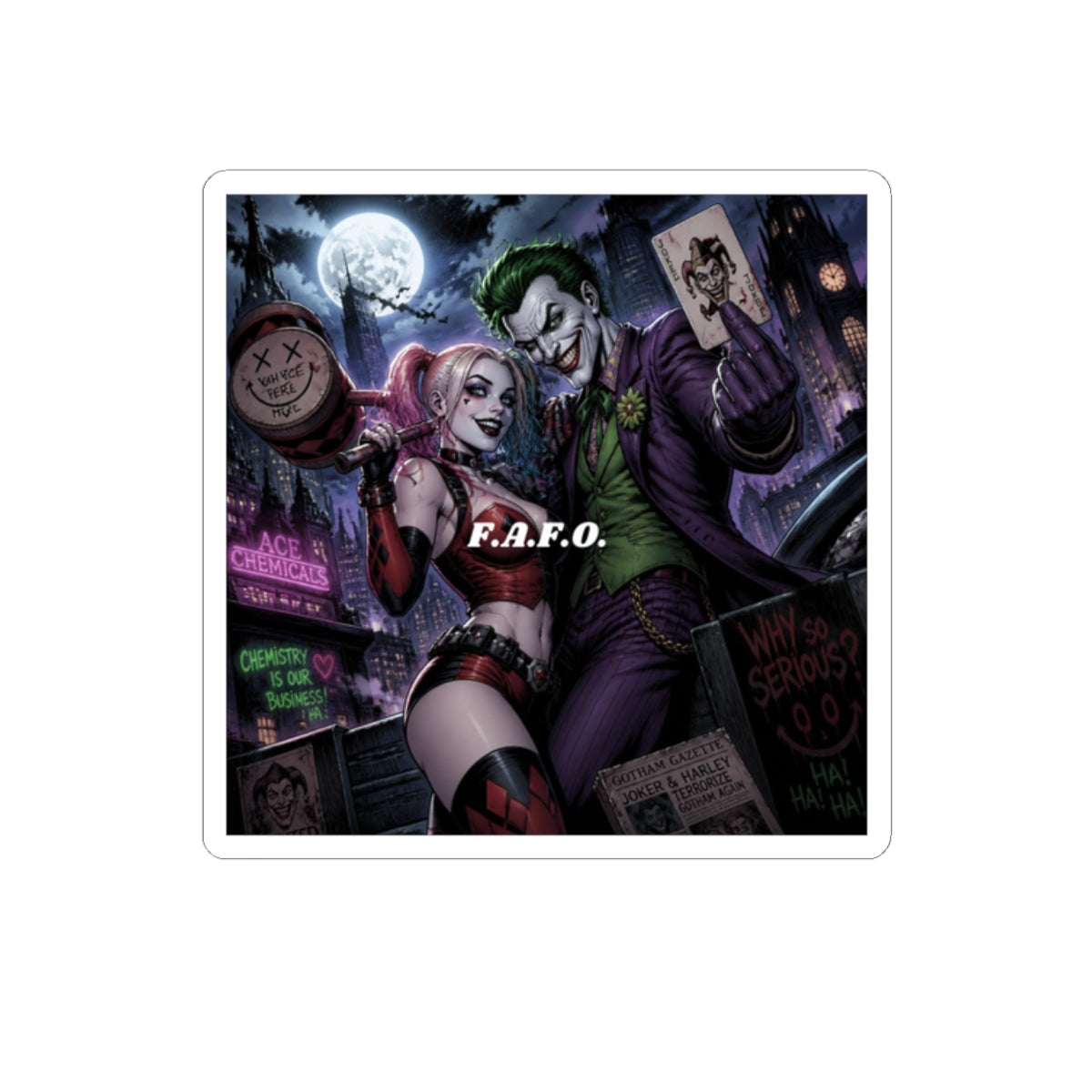 Harley Quinn & Joker Nightscape Sticker - Kiss-Cut Vinyl Decal