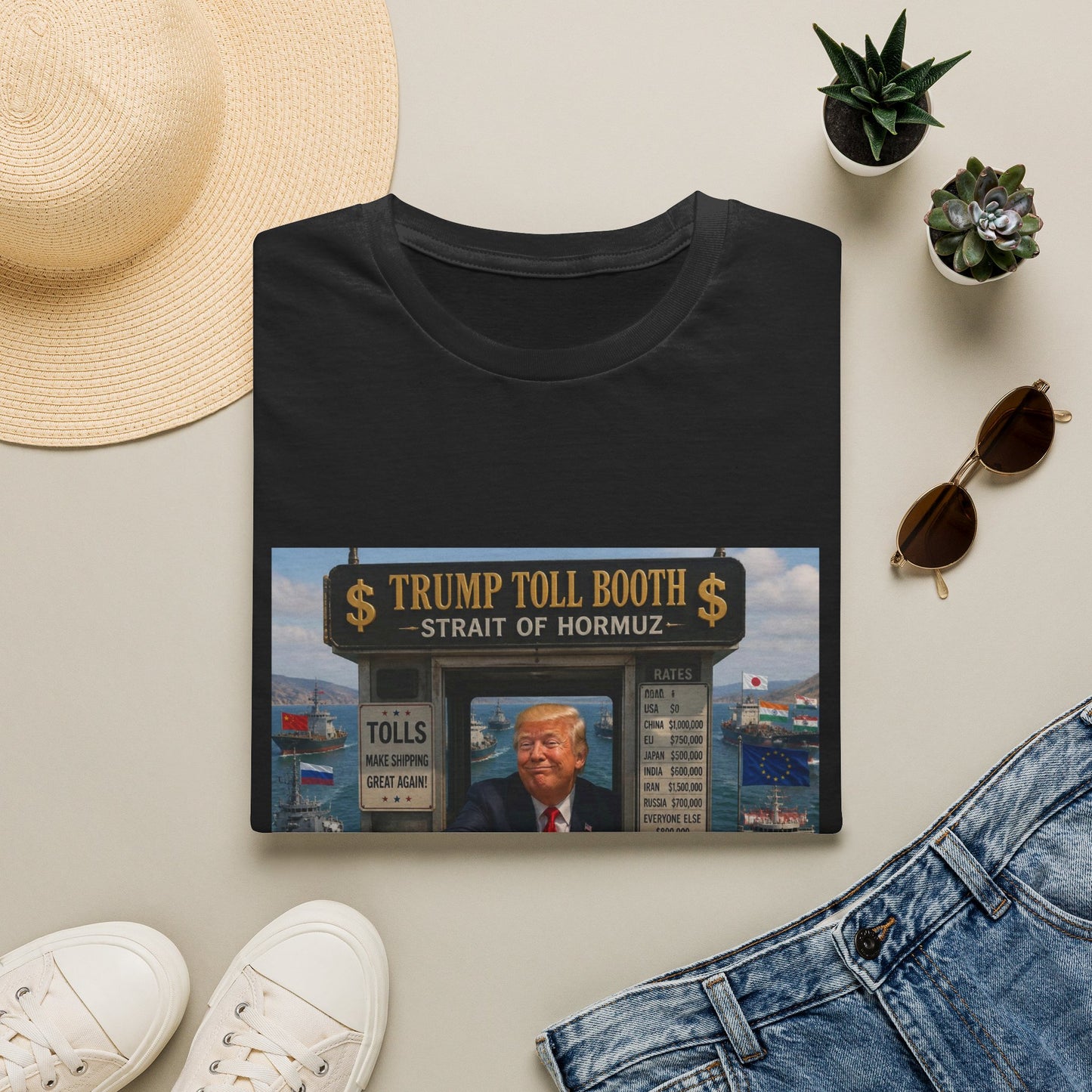 T-Shirt — "Trump Toll Booth: Strait of Hormuz" Political Graphic Tee