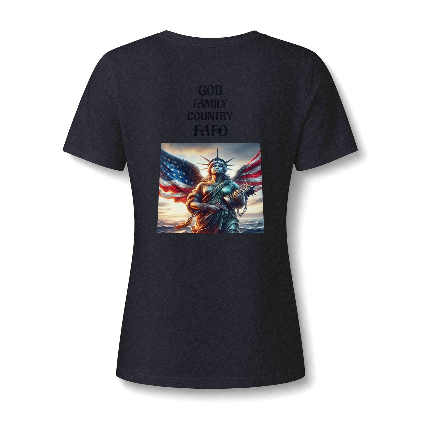 Liberty Statue American Flag V-Neck Tee - Patriotic Women's Graphic T-Shirt