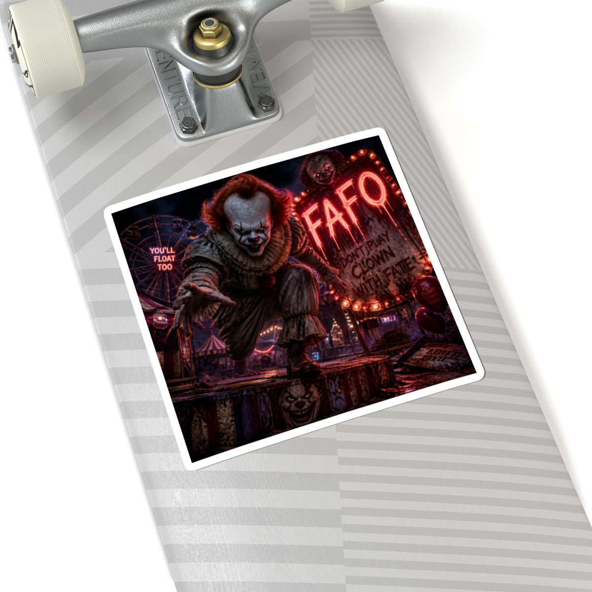Horror Clown Kiss-Cut Sticker — "FAFO" Creepy Carnival Design